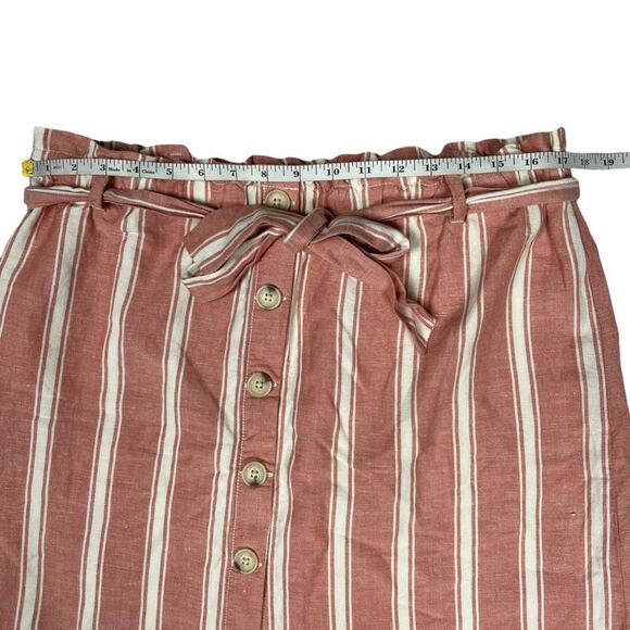 LOFT Mini Skirt Striped Linen Blend Tie Paper Bag Waist Button Front Women's L‎ - Picture 4 of 9